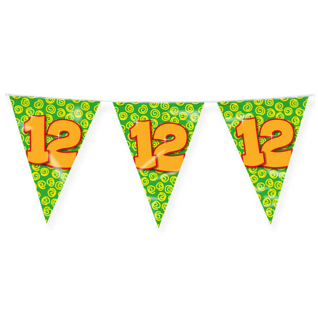 Paperdreams verjaardag 12 jaar thema vlaggetjes - 3x - feestversiering - 10m - folie - dubbelzijdig - Vlaggenlijnen