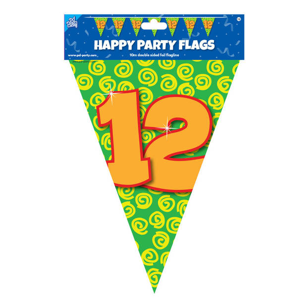 Paperdreams verjaardag 12 jaar thema vlaggetjes - 3x - feestversiering - 10m - folie - dubbelzijdig - Vlaggenlijnen