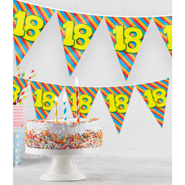 Paperdreams Verjaardag 18 jaar thema Vlaggetjes - Feestversiering - 10m - Folie - Dubbelzijdig - Vlaggenlijnen