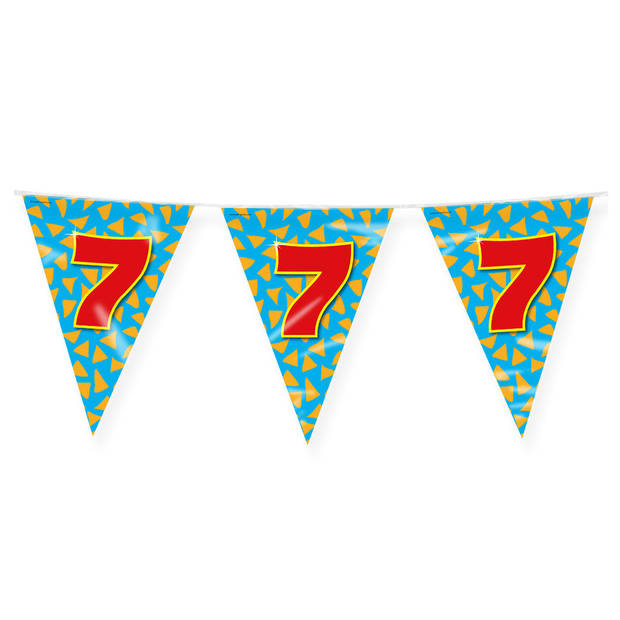 Paperdreams verjaardag 7 jaar thema vlaggetjes - 2x - feestversiering - 10m - folie - dubbelzijdig - Vlaggenlijnen