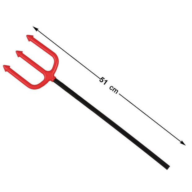 Duivel Trident/drietand vork - 51 cm - rood - plastic - Halloween verkleed accessoires - Feestdecoratievoorwerp