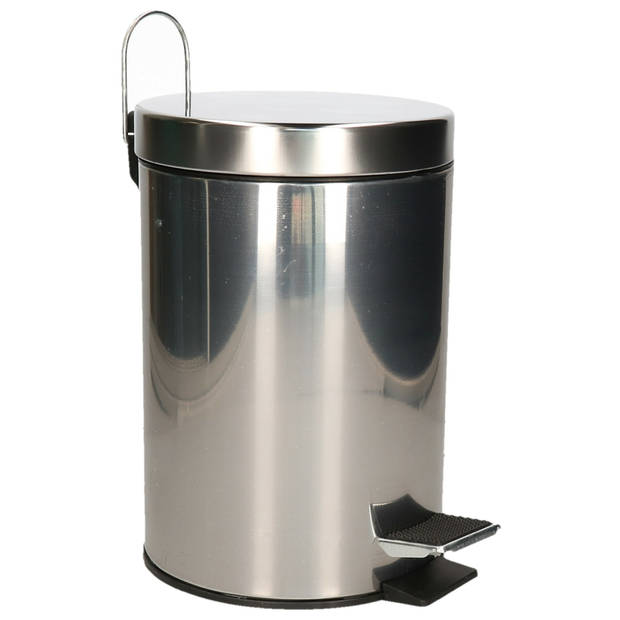 Pedaalemmer/prullenbak/vuilnisbak - 2x - 3 liter - zilver - RVS - 17 x 25 cmA - Pedaalemmers