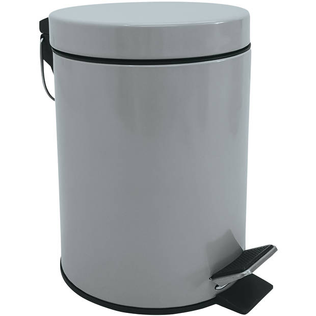 MSV Prullenbak/pedaalemmer - 2x - metaal - grijs - 3 liter - 17 x 25 cm - Badkamer/toilet - Pedaalemmers