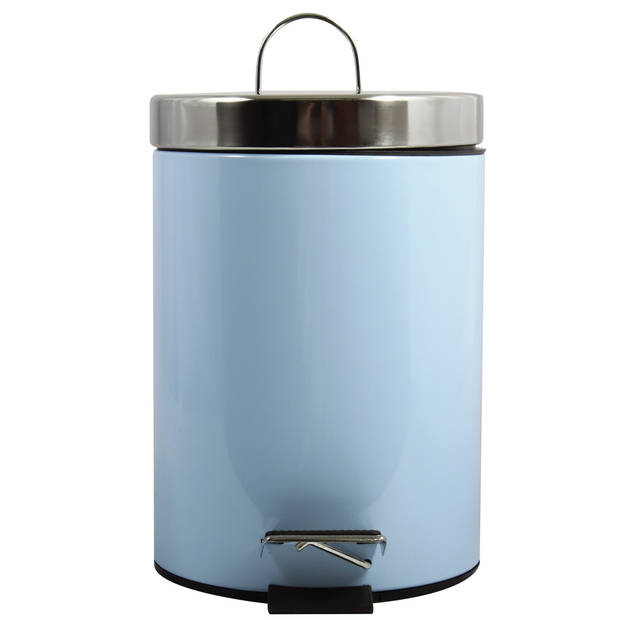 MSV Prullenbak/pedaalemmer - metaal - pastel blauw - 3 liter - 17 x 25 cm - Badkamer/toilet - Pedaalemmers