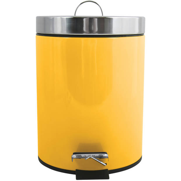 MSV Prullenbak/pedaalemmer - metaal - saffraan geel - 3 liter - 17 x 25 cm - Badkamer/toilet - Pedaalemmers