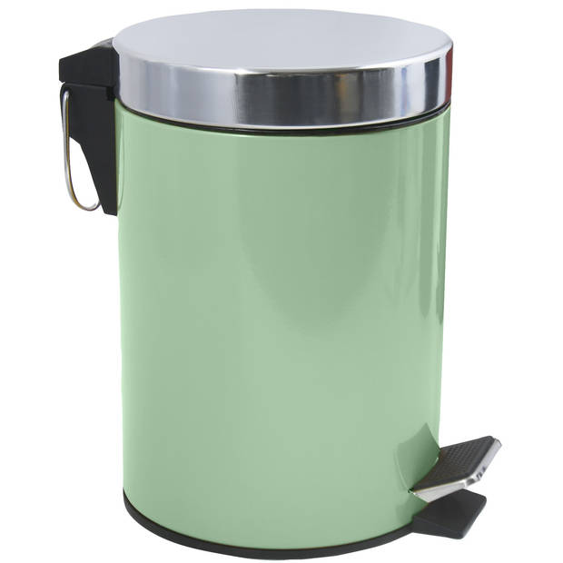 MSV Prullenbak/pedaalemmer - 2x - metaal - groen - 3 liter - 17 x 25 cm - Badkamer/toilet - Pedaalemmers
