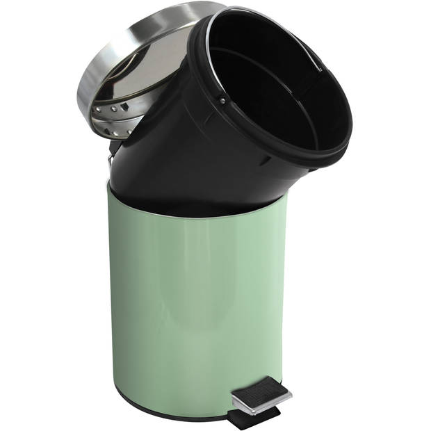 MSV Prullenbak/pedaalemmer - metaal - groen - 3 liter - 17 x 25 cm - Badkamer/toilet - Pedaalemmers