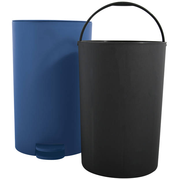 MSV Toiletborstel in houder 38 cm/pedaalemmer 3L set Moods - Metaal - blauw - Badkameraccessoireset