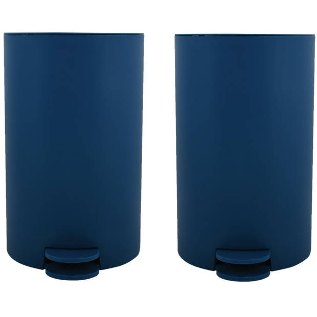 MSV kleine pedaalemmer - 2x - kunststof - marine blauw - 3L - 15 x 27 cm - Badkamer/toilet - Pedaalemmers