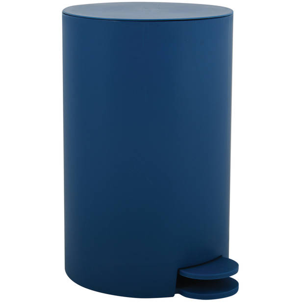 MSV kleine pedaalemmer - 2x - kunststof - marine blauw - 3L - 15 x 27 cm - Badkamer/toilet - Pedaalemmers