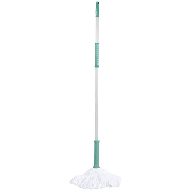 Urban Living Schoonmaak/dweil vloermop met telescoopsteel - uitschuifbaar 85 tot 125 cm - wit/groen - Vloermoppen