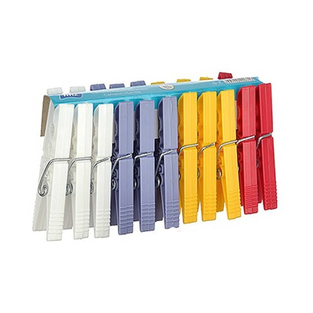 Wasknijpers ophangmandje met haak - beige - en 96x gekleurde wasknijpers van 8 cm - knijperszakken