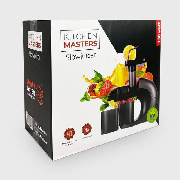 KitchenMasters Slowjuicer - Juicer voor groenten en fruit - 700ml - Zwart