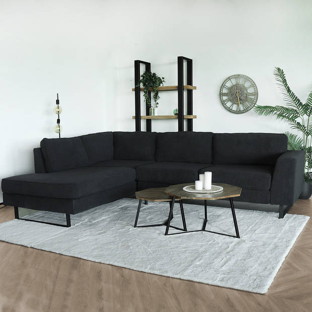 Hoekbank design Puckerto 290cm bank antraciet ribstof hoek loungebank links bankstel