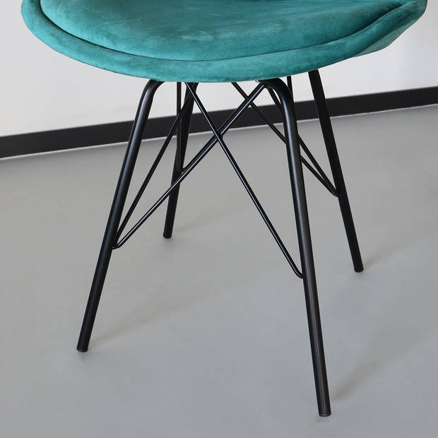 Eetkamerstoel Viga turquoise velvet eetstoel