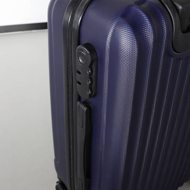 Handbagage koffer 55cm donkerblauw 4 wielen trolley met pin slot reiskoffer