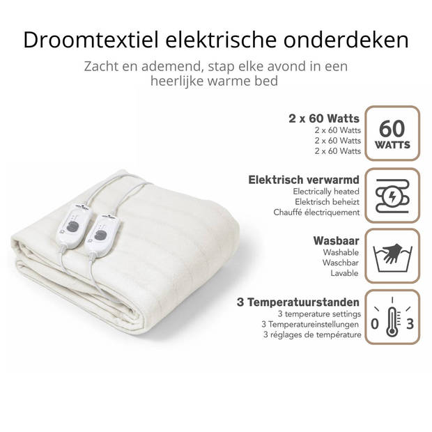 Droomtextiel Elektrische Onderdeken - 2 Persoons - 140 x 160 cm - 2 Controllers - Warmtedeken - Wasbaar