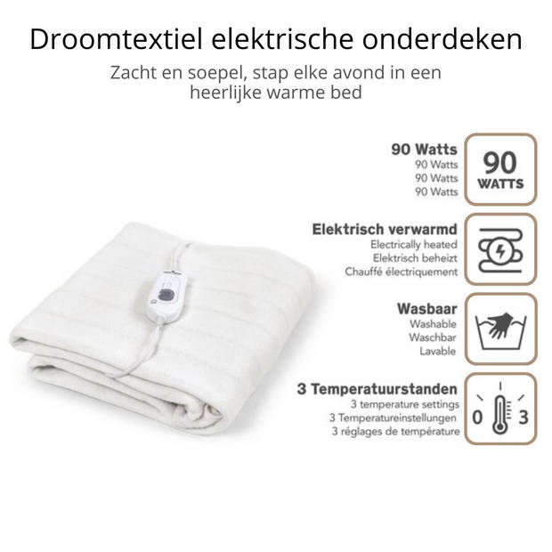 Droomtextiel Elektrische Onderdeken - 2 Persoons - 140 x 160 cm - 2 Controllers - Warmtedeken - Wasbaar