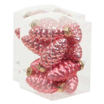 24x stuks glazen dennenappels kersthangers bubblegum roze 6 cm mat/glans - Kersthangers