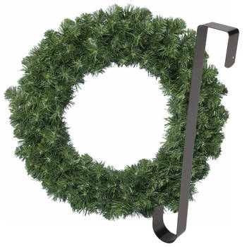 Kerstkrans 35 cm - groen - met zwarte hanger/ophanghaak - kerstversiering - Kerstkransen