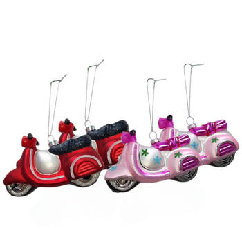 IKO Kersthangers scooters - 4x st - roze en rood - 11,5 cm - glas - Kersthangers