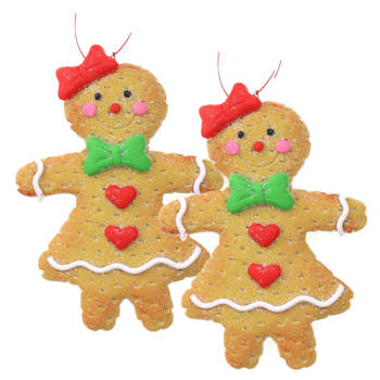 Kersthanger - gingerbread peperkoek vrouwtje -2x st- kunststof - 11 cm - Kersthangers