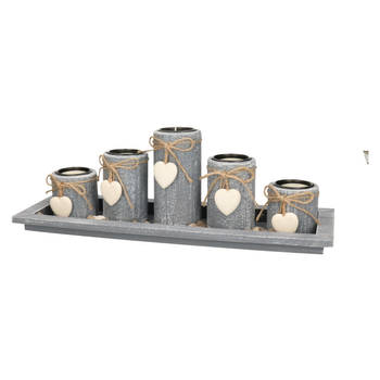 Kaarsenhouders set - home deco - 5x kaarsen en onderbord - hout - theelichthouder - Waxinelichtjeshouders