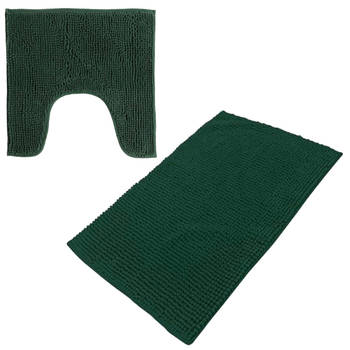 Urban Living badkamer droogloop matjes/tapijt - set 2x stuks - polyester - donkergroen - Badmatjes
