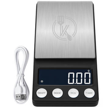 Kitchenwell digitale mini precisie keukenweegschaal - 0,01 tot 200 gram - USB oplaadbaar