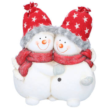 Christmas Gifts Kerst Beeld Sneeuwpoppenpaar - Beeldje 31CM - Kersversiering voor Binnen en Buiten