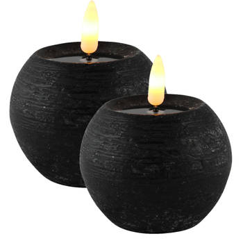 Magic Flame LED kaarsen/bolkaarsen - 2x st- rond - zwart - D8 x H7,5cm - LED kaarsen