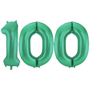 Leeftijd feestartikelen/versiering grote folie ballonnen 100 jaar glimmend groen 86 cm - Ballonnen