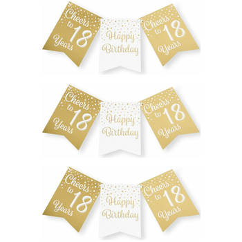 Paperdreams Verjaardag Vlaggenlijn 18 jaar - 3x - gerecycled karton - wit/goud - 600 cm - Vlaggenlijnen