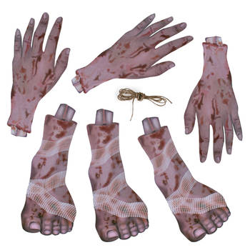 Horror/halloween thema vlaggenlijn feestslinger - bloederige ledematen - plastic - 183 x 30 cm - Vlaggenlijnen