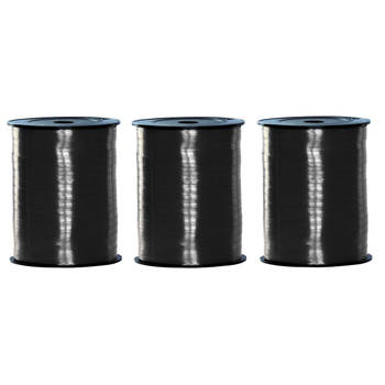 3x rollen cadeaulint zwart feestartikelen 500 meter x 5 milimeter - Cadeauversiering