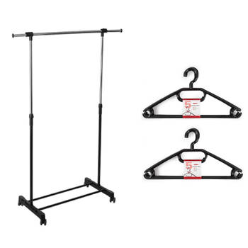 Kledingrek met kleding hangers - enkele stang - kunststof - zwart - 120 x 42 x 165 cm - Kledingrekken