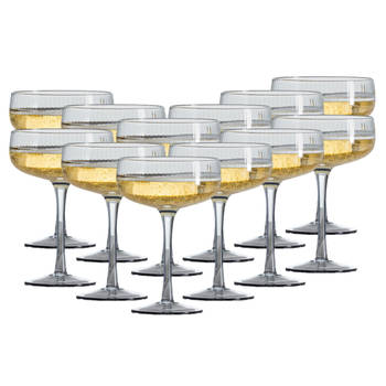 OTIX Champagneglazen Champagnecoupe Glazen 12 Stuks Reliëf Ribbel Smoke Glas Grijs Pornstar Martini Glazen Cocktailgl...