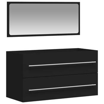 The Living Store badkaast Vecona - zwart - 90 x 38.5 x 48 cm - met minimalistische spiegel