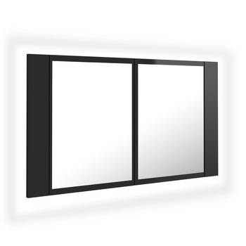 The Living Store Badkaast met spiegel en LED - Hoogglans zwart - 80 x 12 x 45 cm - RGB-licht