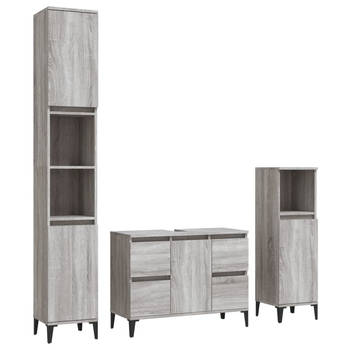 The Living Store badmeubelset X - Badkaasten - 80x33x60 cm en 30x30x100/190 cm - Grijs sonoma eiken