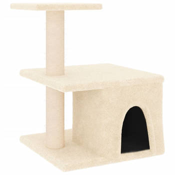 The Living Store Kattenmeubel Alles-in-één - 42 x 34.5 x 48 cm - Zacht pluche - Natuurlijke sisal - Crème