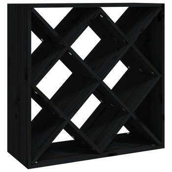 The Living Store Wijnrekken - Houten Wijnrek 62x25x62 cm - Massief grenenhout - zwart