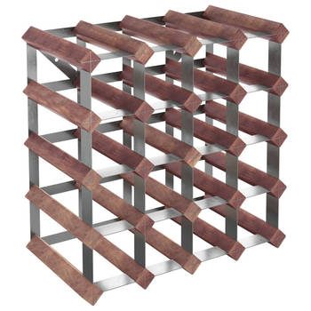 The Living Store Wijnrek 5-laags - 41.5 x 22.5 x 41.5 cm - Massief grenenhout en gegalvaniseerd staal