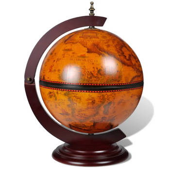 The Living Store Globebar - Replica Zeekaarten - Antieke Frescos - Eucalyptushout - 38x33x48 cm