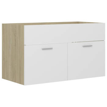 The Living Store Gootsteenkast - Badkameropbergkast - 80x38.5x46 cm - wit en sonoma eiken