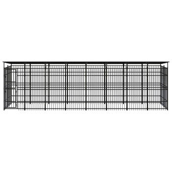 The Living Store Hondenkennel - Gepoedercoat staal - 775x200x228 cm - Met deur en dak - Zwart