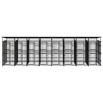 The Living Store Hondenkennel - Gepoedercoat staal - 775 x 200 x 228 cm - Deuren en dak - Zwart
