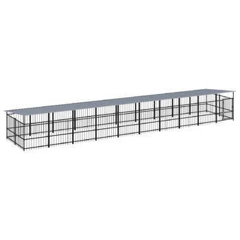 The Living Store Hondenhok Stalen Hondenkennel - 976 x 198 x 128 cm - Kleur- Zwart