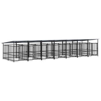 The Living Store Hondenhok XL - Hondenkooi 685x198x128cm - Stalen stangen - Gepoedercoat staal - Zwarte hondenkennel