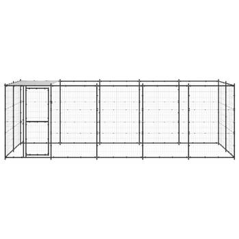 The Living Store Hondenkennel - Gepoedercoat staal - 550x220x180 cm - Draadgaas - PE dak - Zwart/zilver